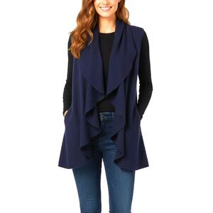 Alashan Cashmere Navy Blue 100% Cashmere Open Front Cascade Vest Size M